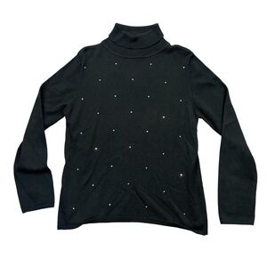Christine Alexander Medium TurtleNeck Sweater Jewelled Black Cotton Blend Soft